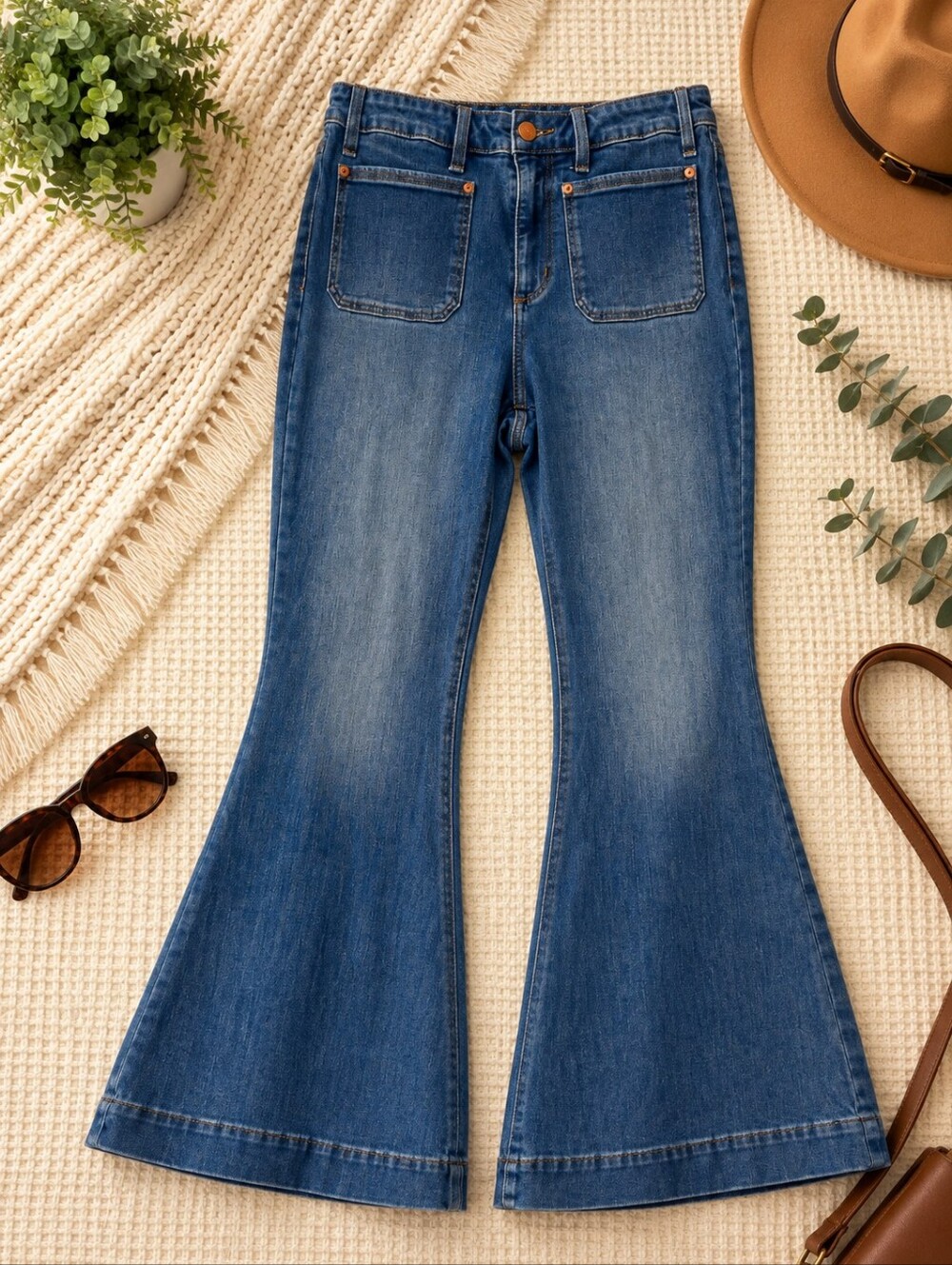 Ava & Viv Size 17 High Rise Flare Jeans Patch Pocket Wide Leg Y2K